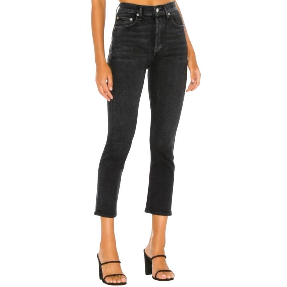 Agolde Riley High Rise Straight Jeans Black Pepper Wash Size 24